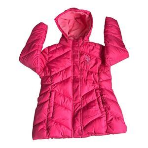 U.S. Polo Assn. Girls Puffer Fleece‎ Hoodie Coat Jacket Pink Hooded Sz Small 7/8